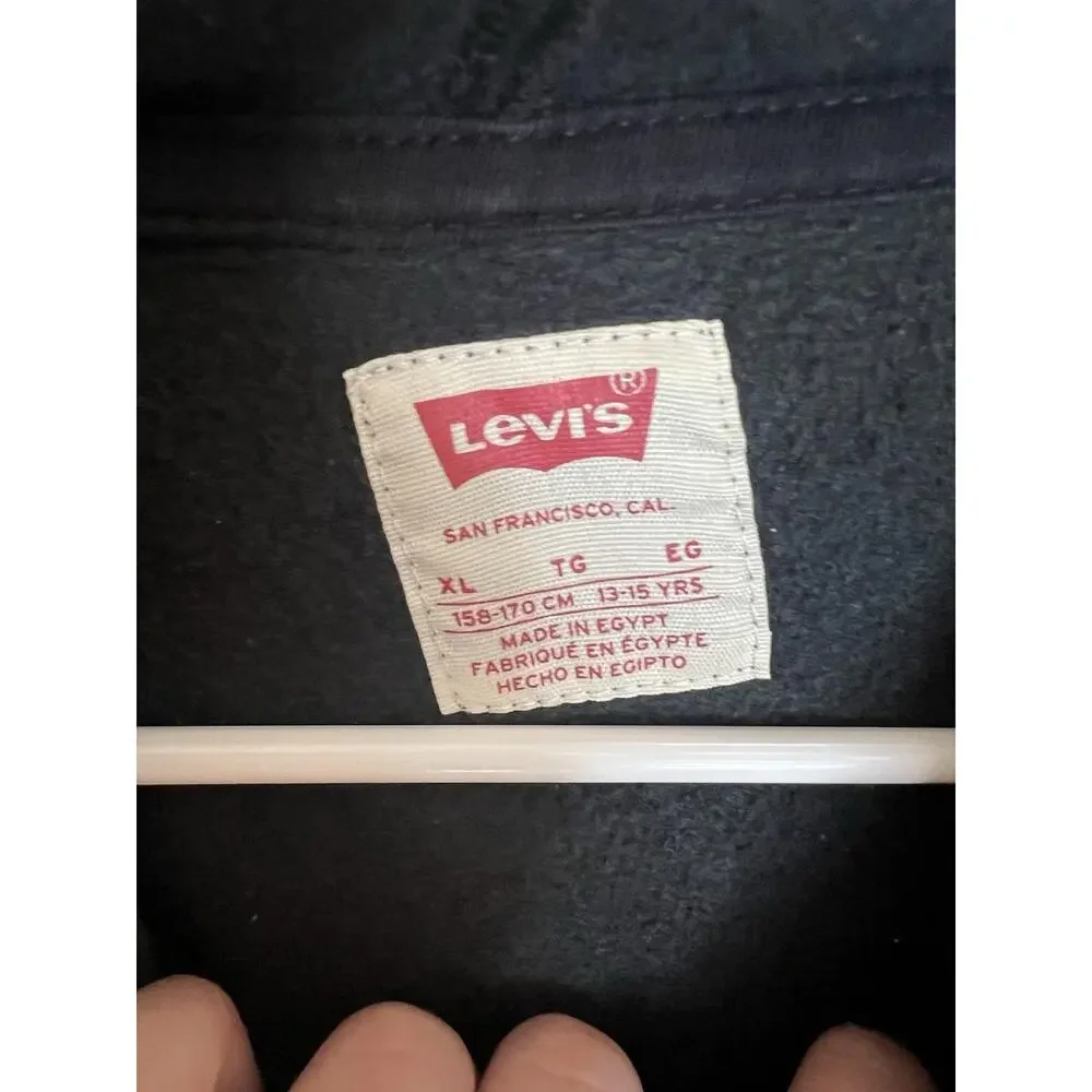 Levi's Boys XL 13-15yrs Black Silver Logo Pullover Hoodie Single Pocket Casual - Picture 4 of 6